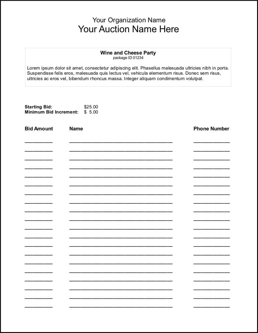 Silent Auction Bid Sheet Template – Google Search | Auction Throughout Auction Bid Cards Template