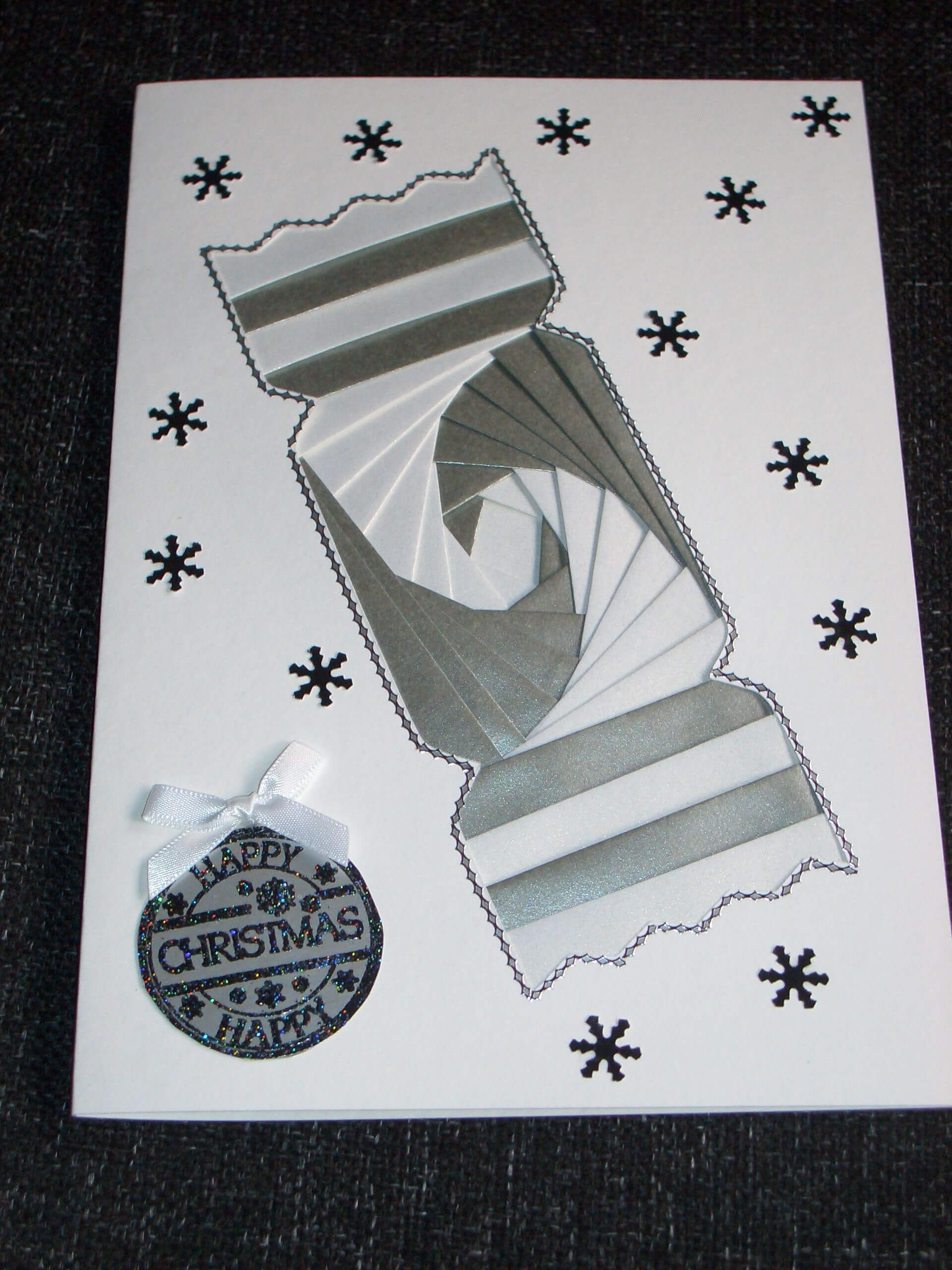 Silver Christmas Cracker Iris Fold Card | Iris Folding Cards With Iris Folding Christmas Cards Templates