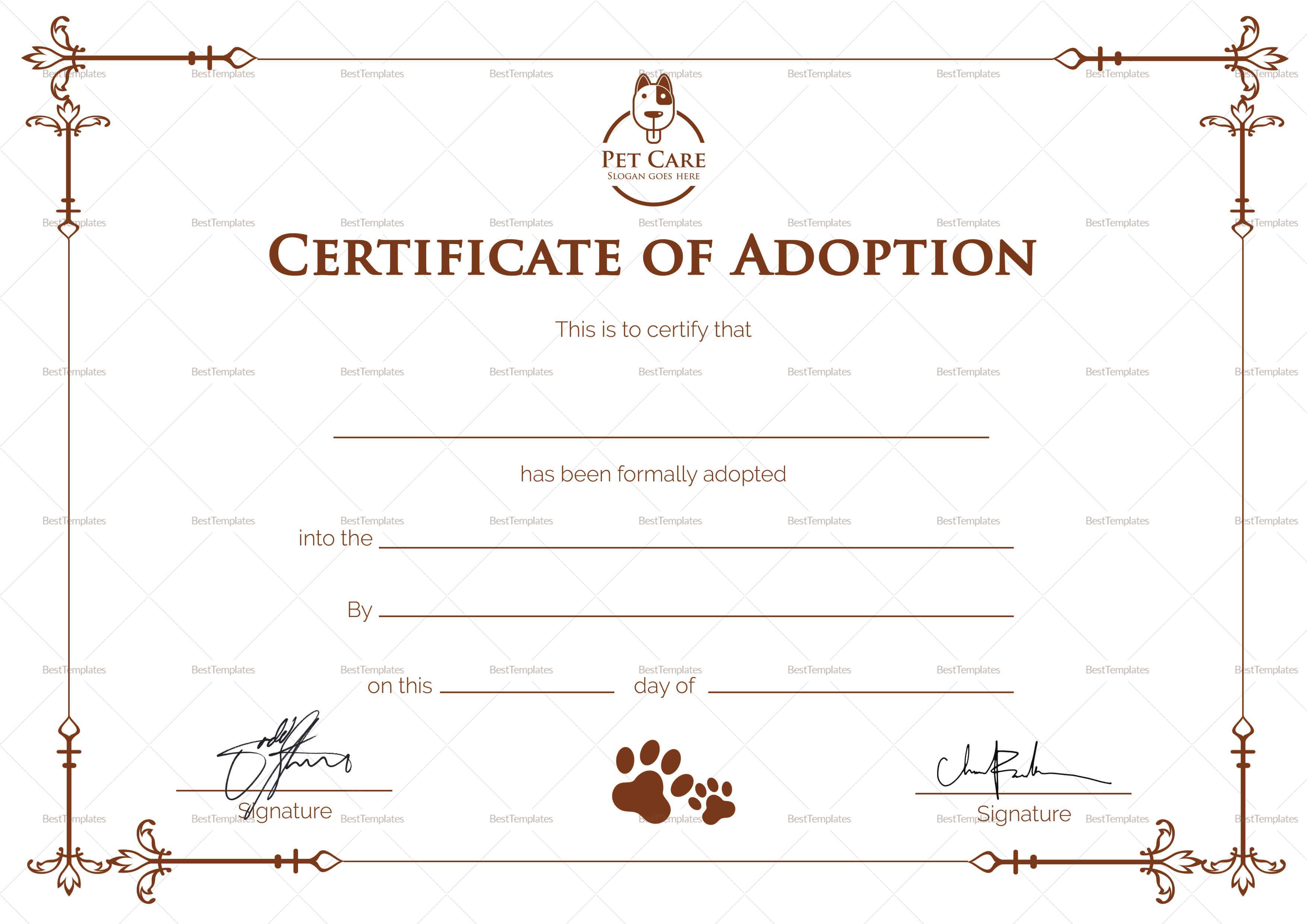 Simple Adoption Certificate Template Throughout Blank Adoption Certificate Template