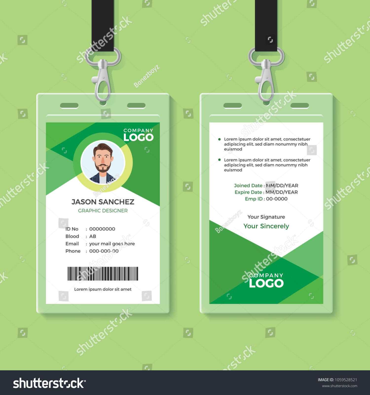 Simple And Clean Green Id Card Design Template Green#clean Throughout Company Id Card Design Template