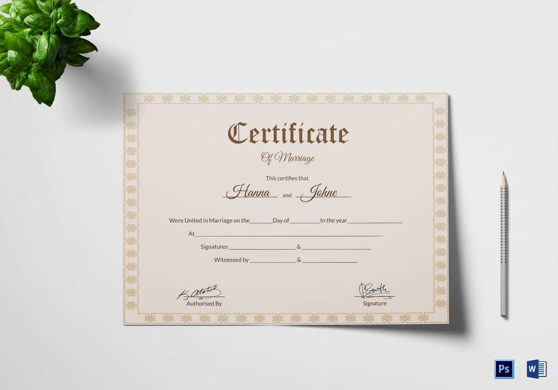 Simple Marriage Certificate Template With Certificate Of Marriage Template