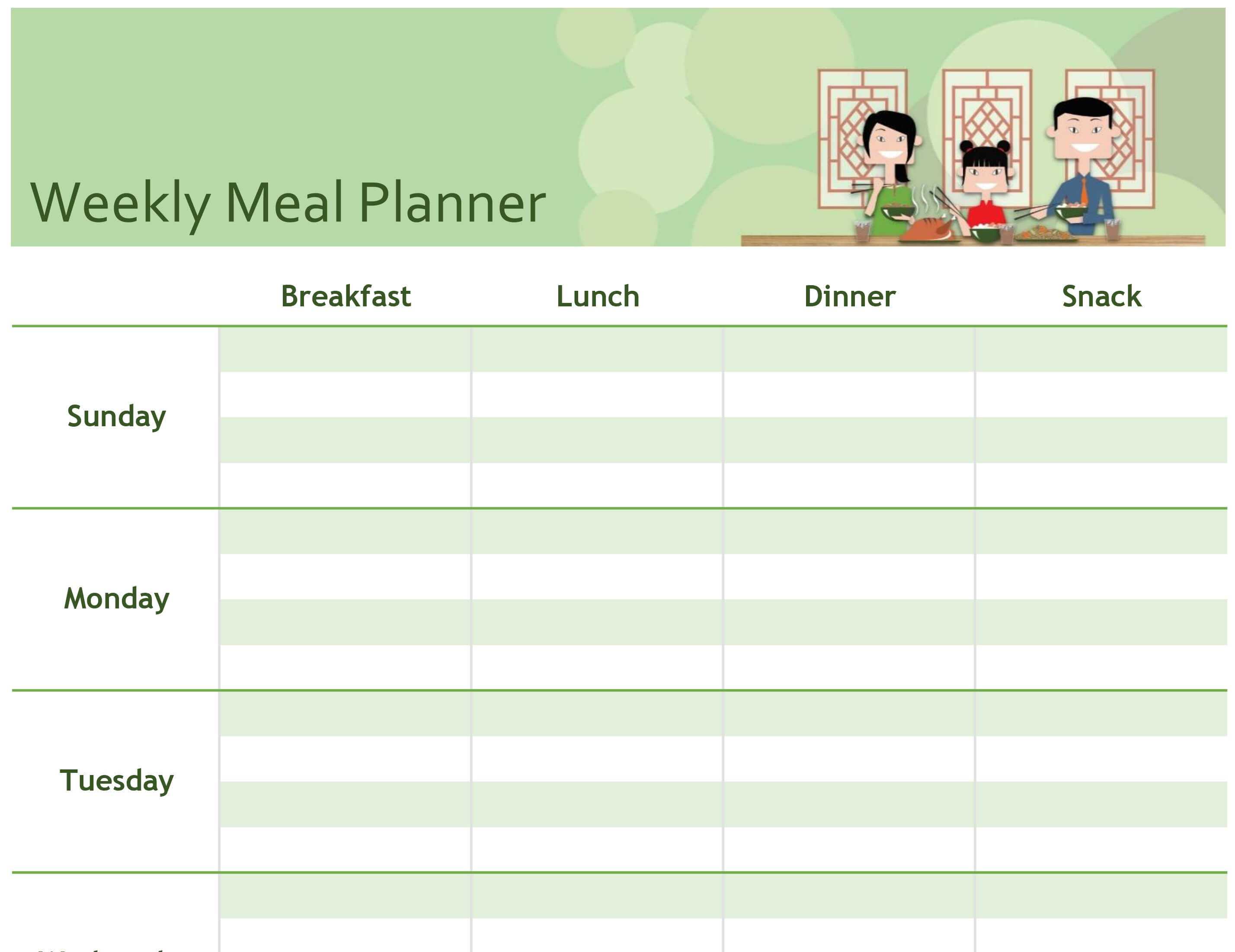 Simple Meal Planner in Menu Planning Template Word