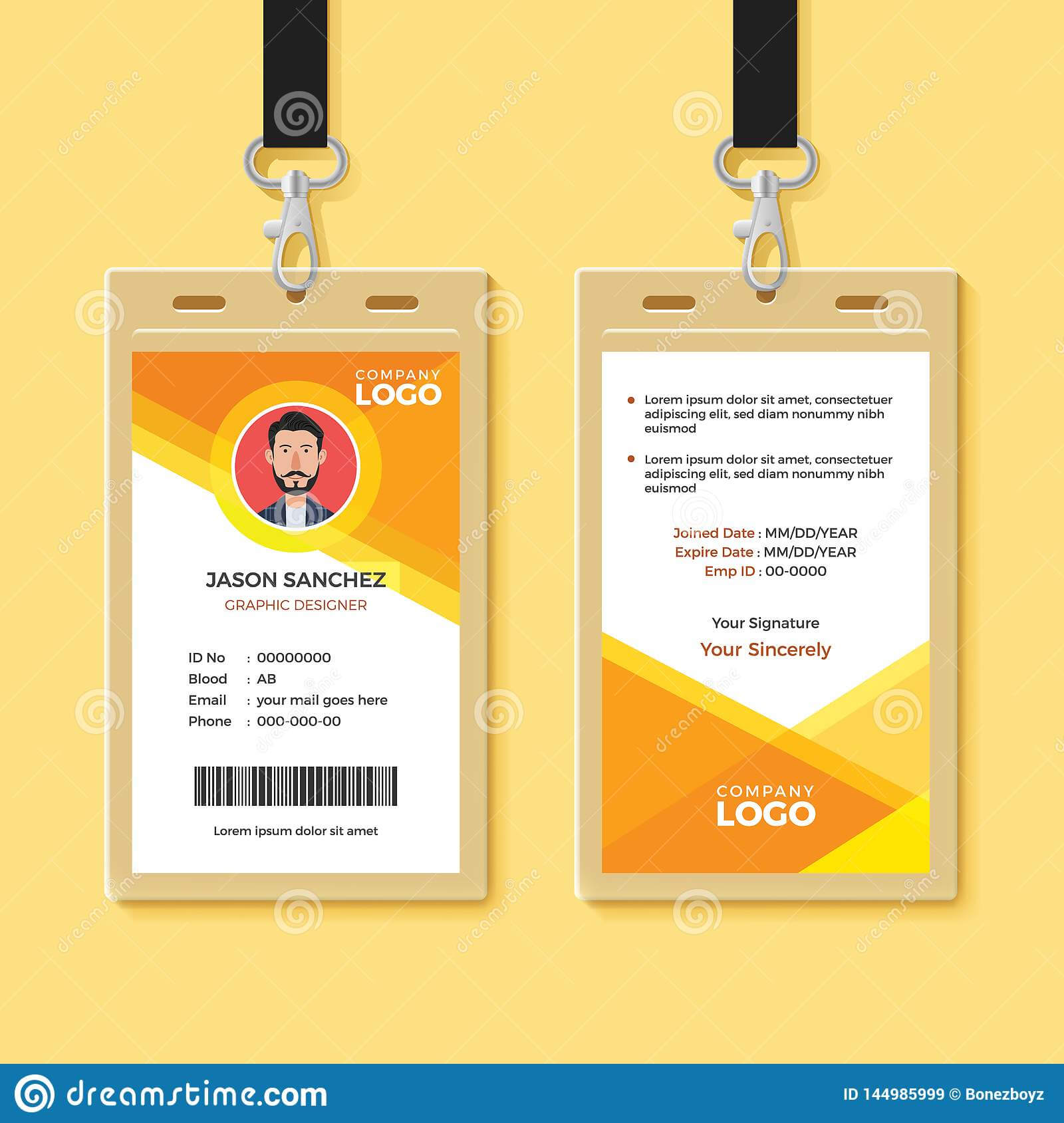 Simple Orange Graphic Id Card Design Template Stock Vector Inside Company Id Card Design Template