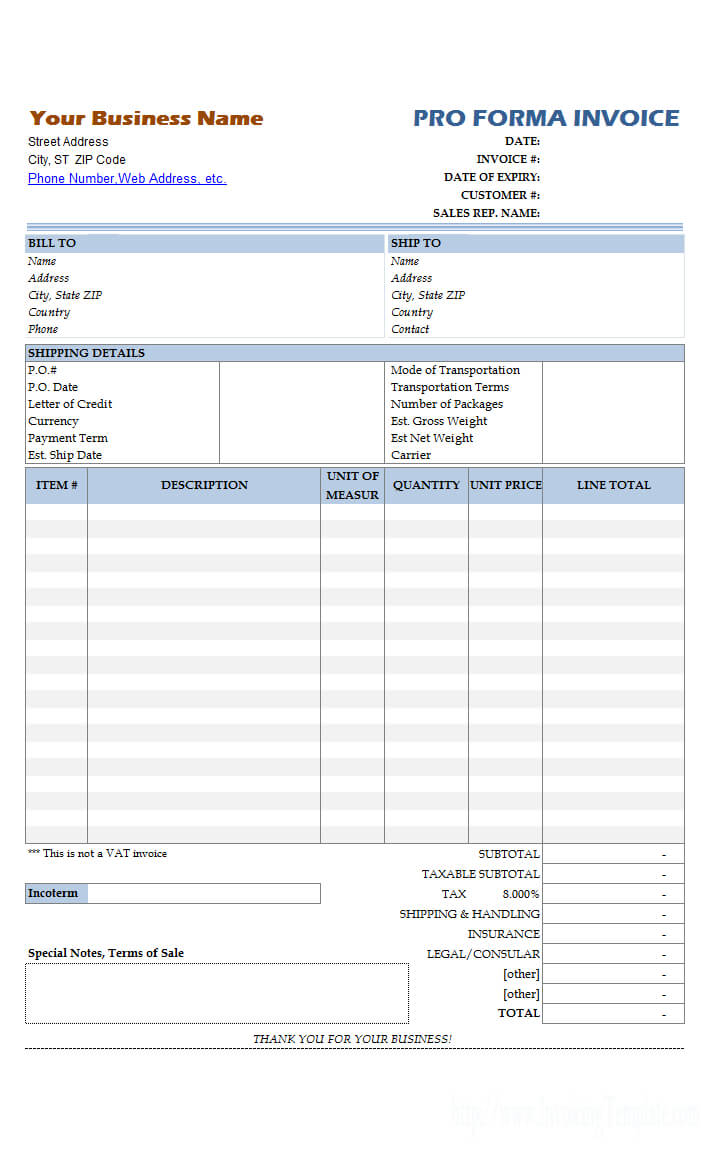 Simple Proforma Invoicing Sample Within Free Proforma Invoice Template Word