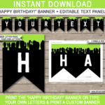 Slime Party Pennant Banner Template – Green For Free Happy Birthday Banner Templates Download