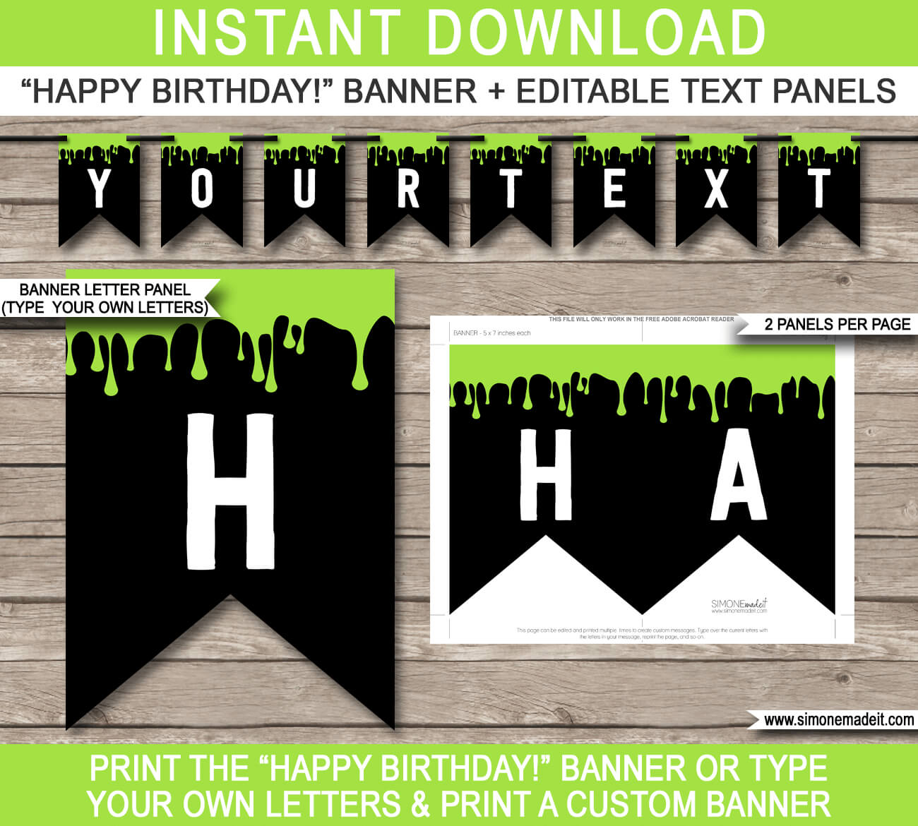 Slime Party Pennant Banner Template – Green For Free Happy Birthday Banner Templates Download