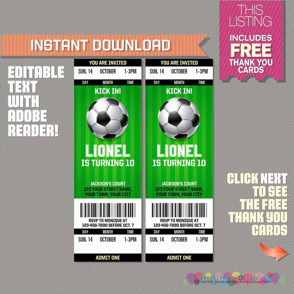 Soccer Ticket Invitation Template Free Best Of Soccer Ticket For Soccer Thank You Card Template
