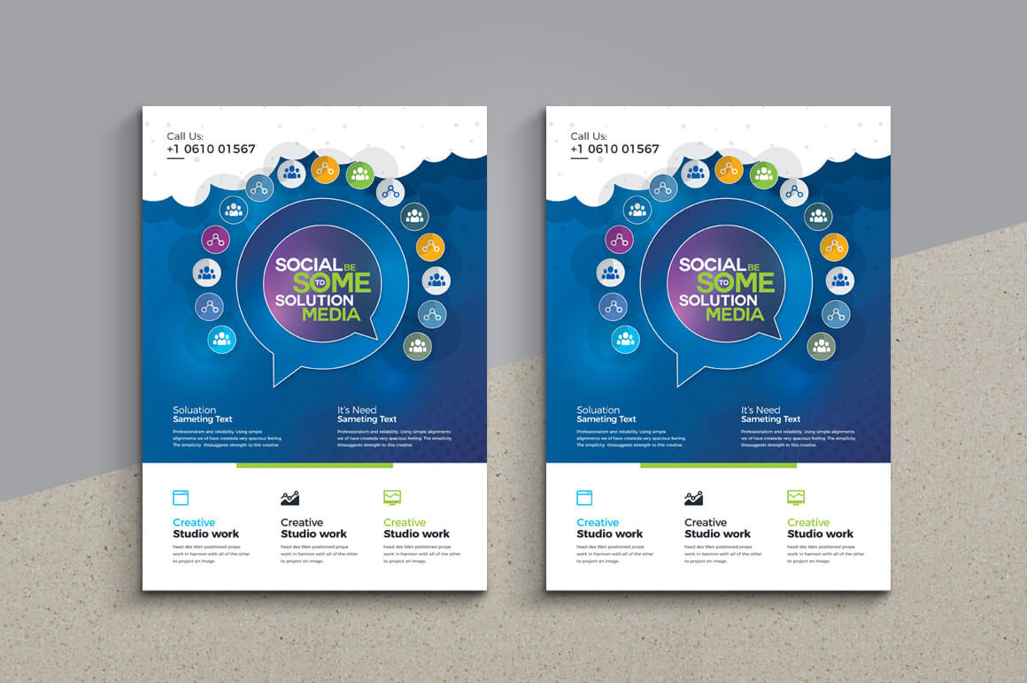 Social Media Flyer With Social Icons & Blue Background Free Inside Social Media Brochure Template