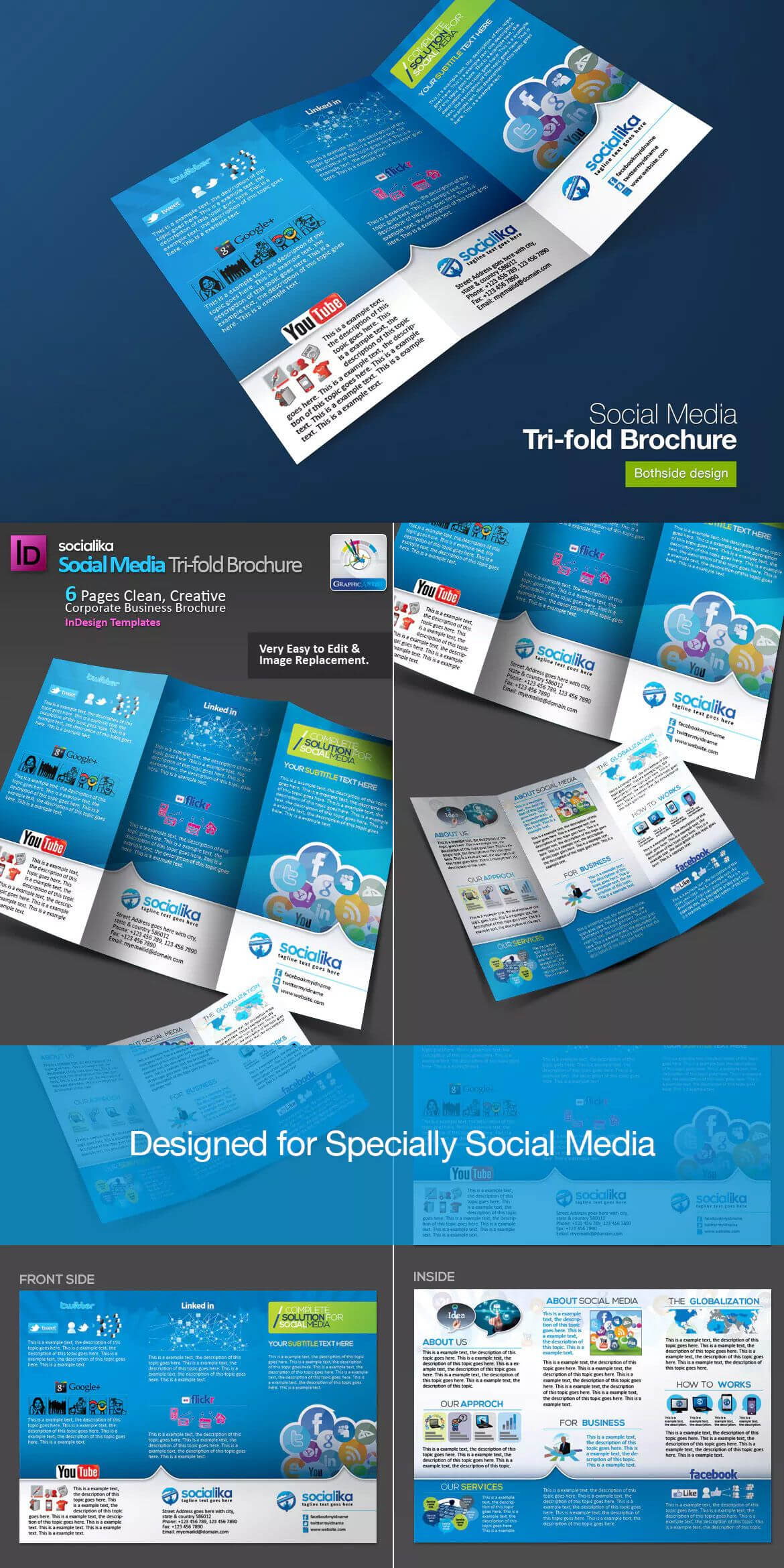 Social Media Tri Fold Brochure Template Indd | Bi Fold Intended For Social Media Brochure Template