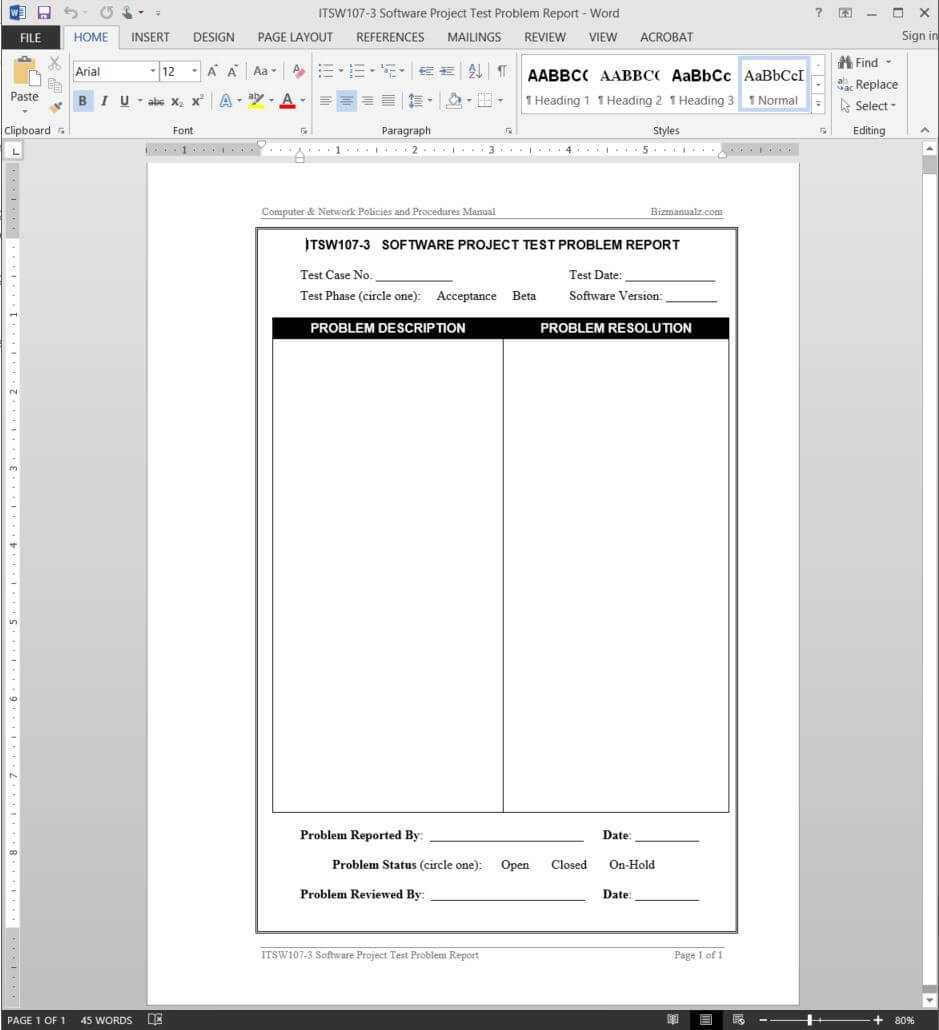 Software Project Test Problem Report Template | Itsw107 3 In Software Problem Report Template