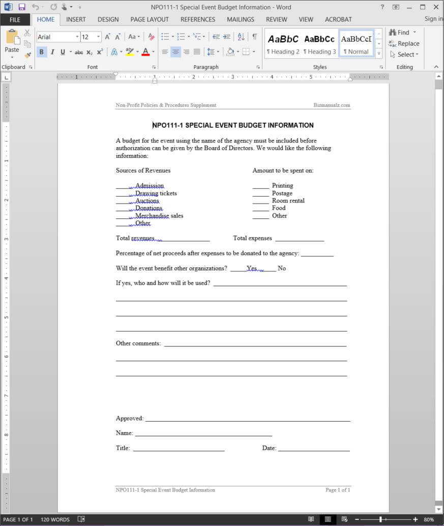 Special Event Budget Report Template | Npo111 1 With Regard To After Event Report Template