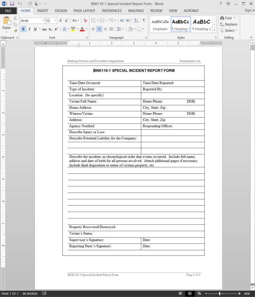 Special Incident Report Template | Bnk110 1 Regarding Computer Incident Report Template