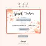 Special Teacher Award Certificate Template Editable In Word, Special  Appreciation Gift For Best Teacher Award, Thank You Teacher Certificate With Best Teacher Certificate Templates Free