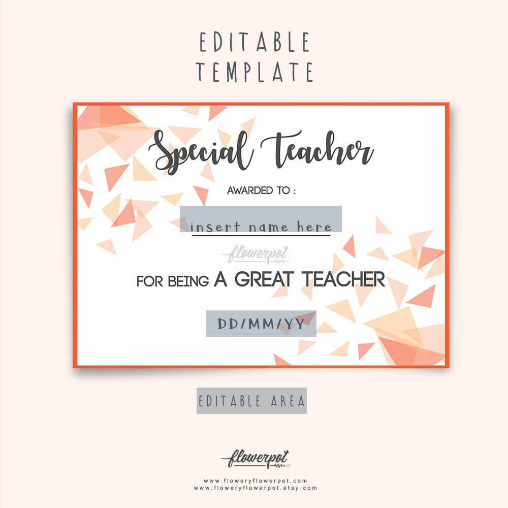 Special Teacher Award Certificate Template Editable In Word, Special  Appreciation Gift For Best Teacher Award, Thank You Teacher Certificate With Best Teacher Certificate Templates Free