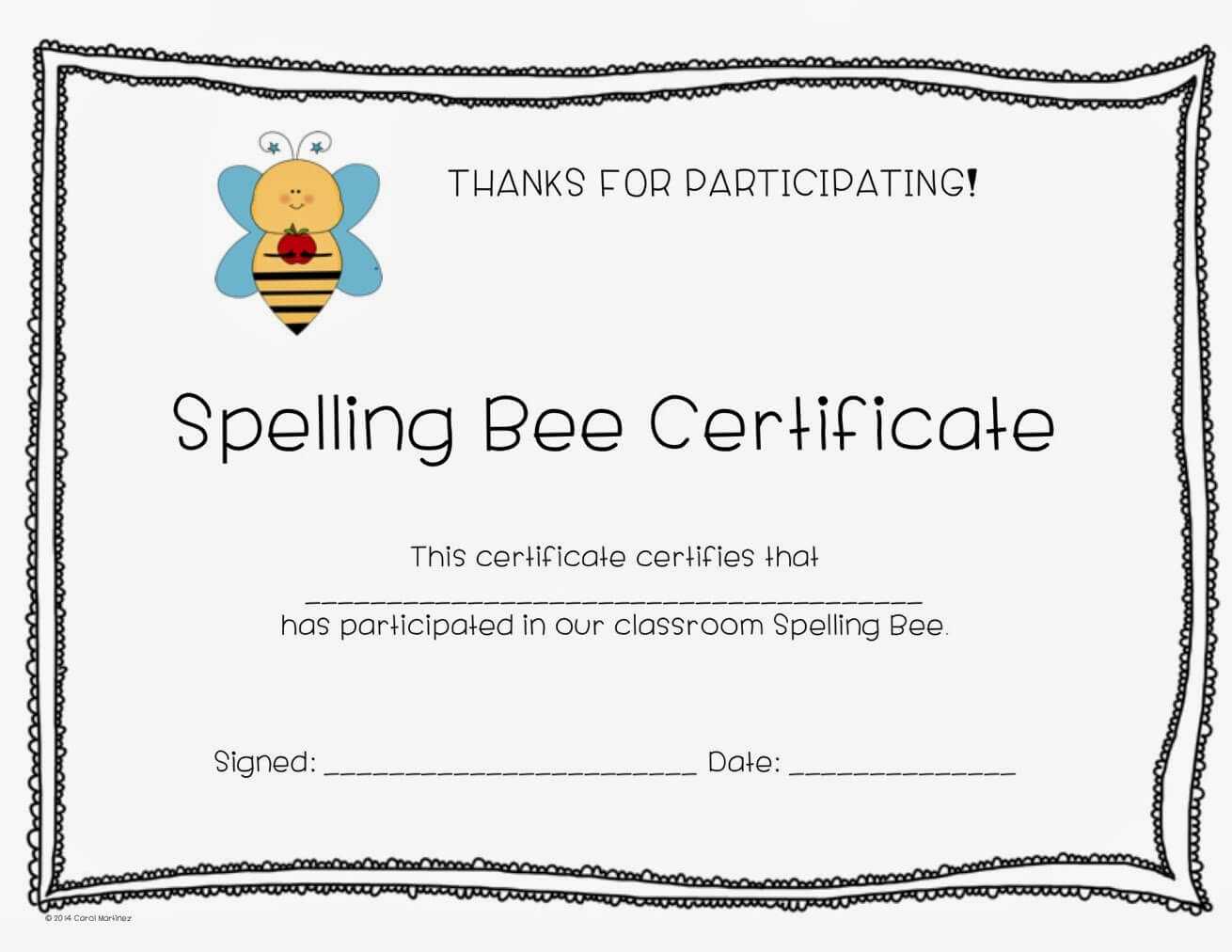 Spelling Bee Award Certificate Template Within Spelling Bee Award Certificate Template