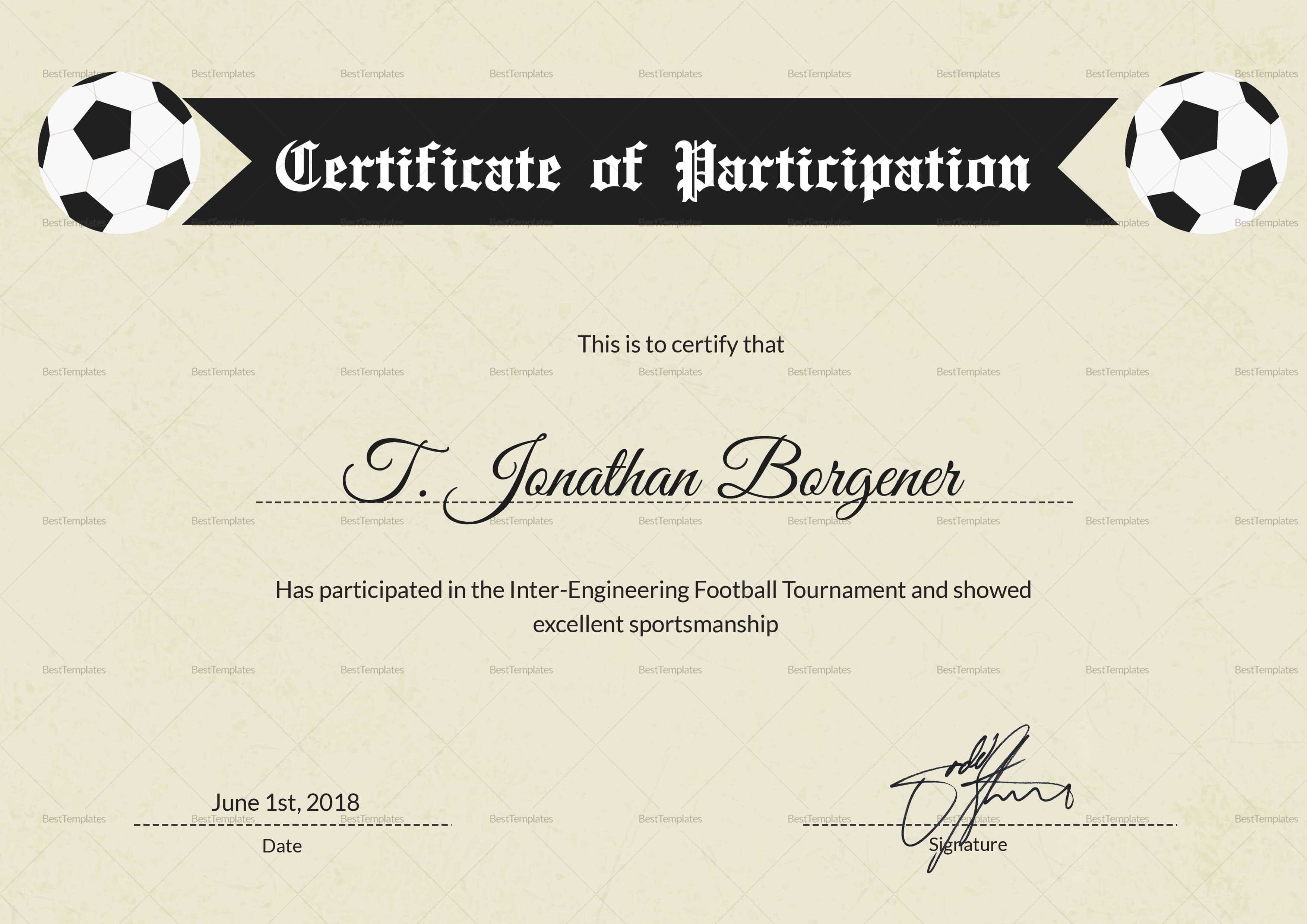 Sports Day Football Certificate Design Template In Psd, Word Inside Football Certificate Template