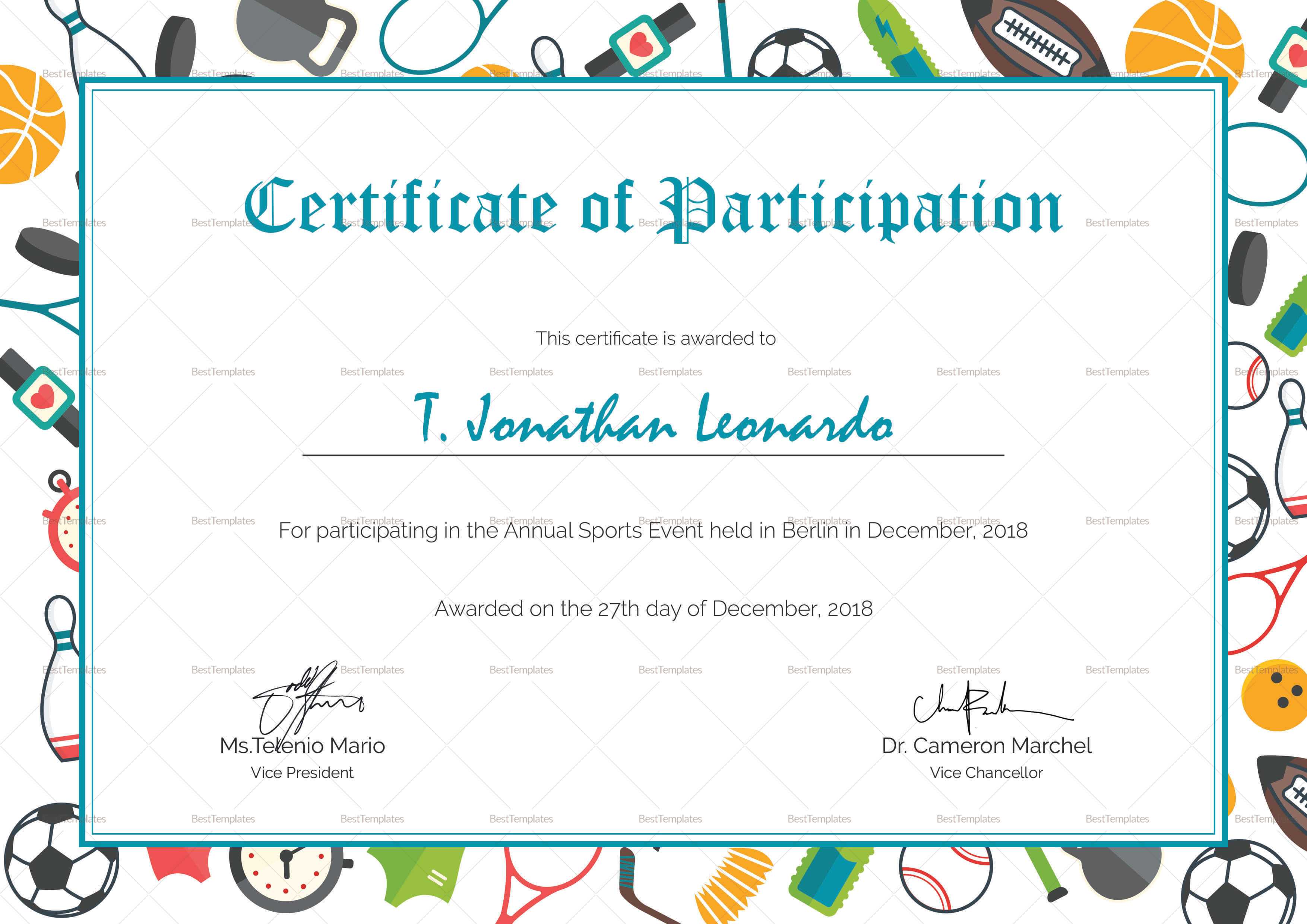 Sports Participation Certificate Template With Templates For Certificates Of Participation