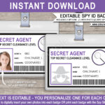 Spy Or Secret Agent Badge Template – Purple For Spy Id Card Template