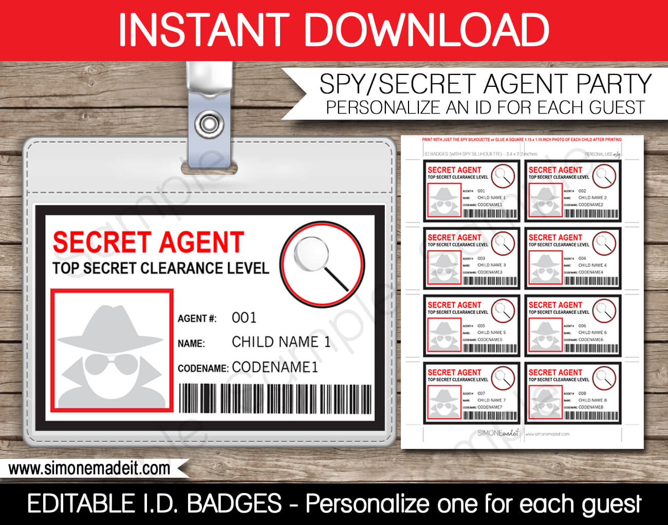 Spy Or Secret Agent Badge Template – Red | Girl Scouts | Spy Pertaining To Spy Id Card Template