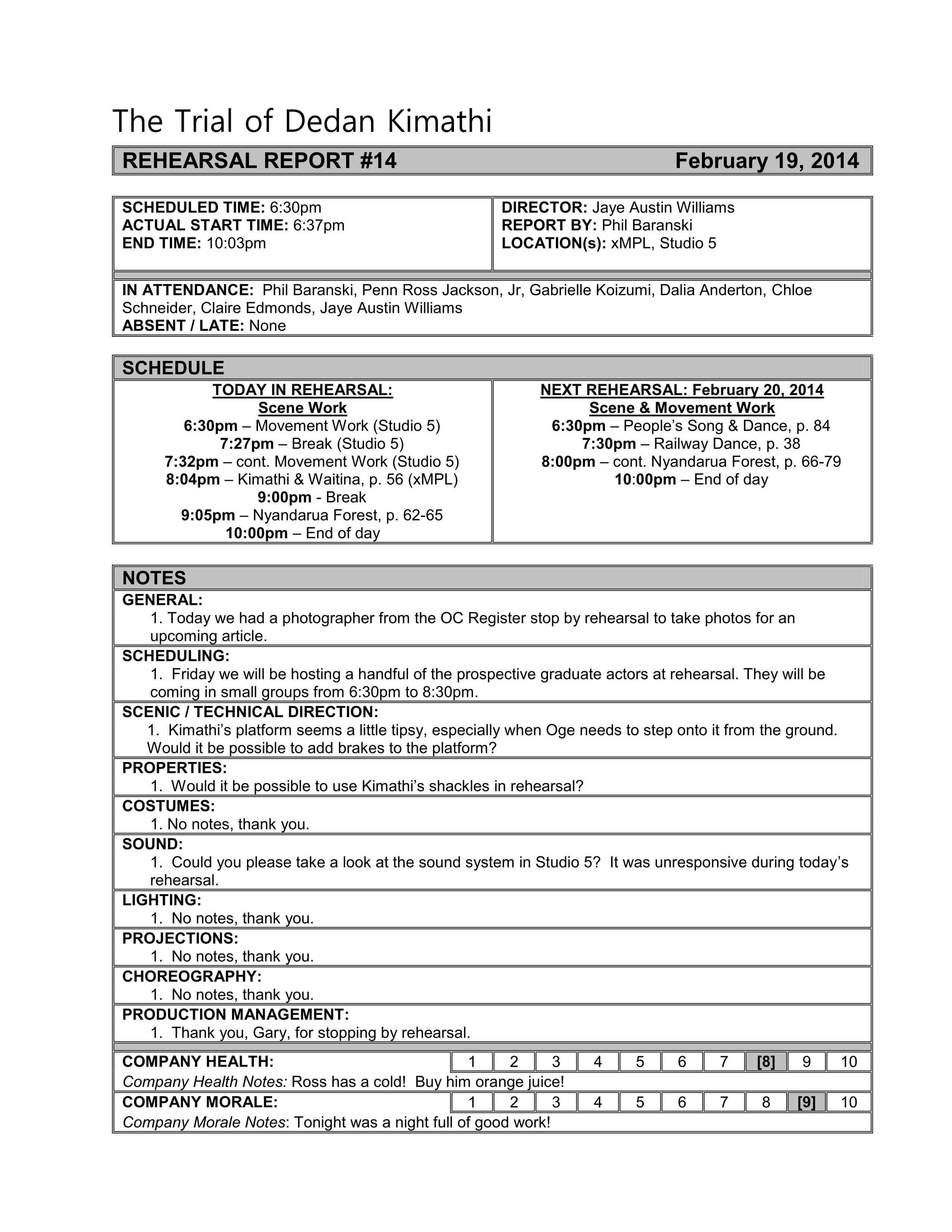 Stage Manager Rehearsal Report – Google Search | Stage Within Rehearsal Report Template