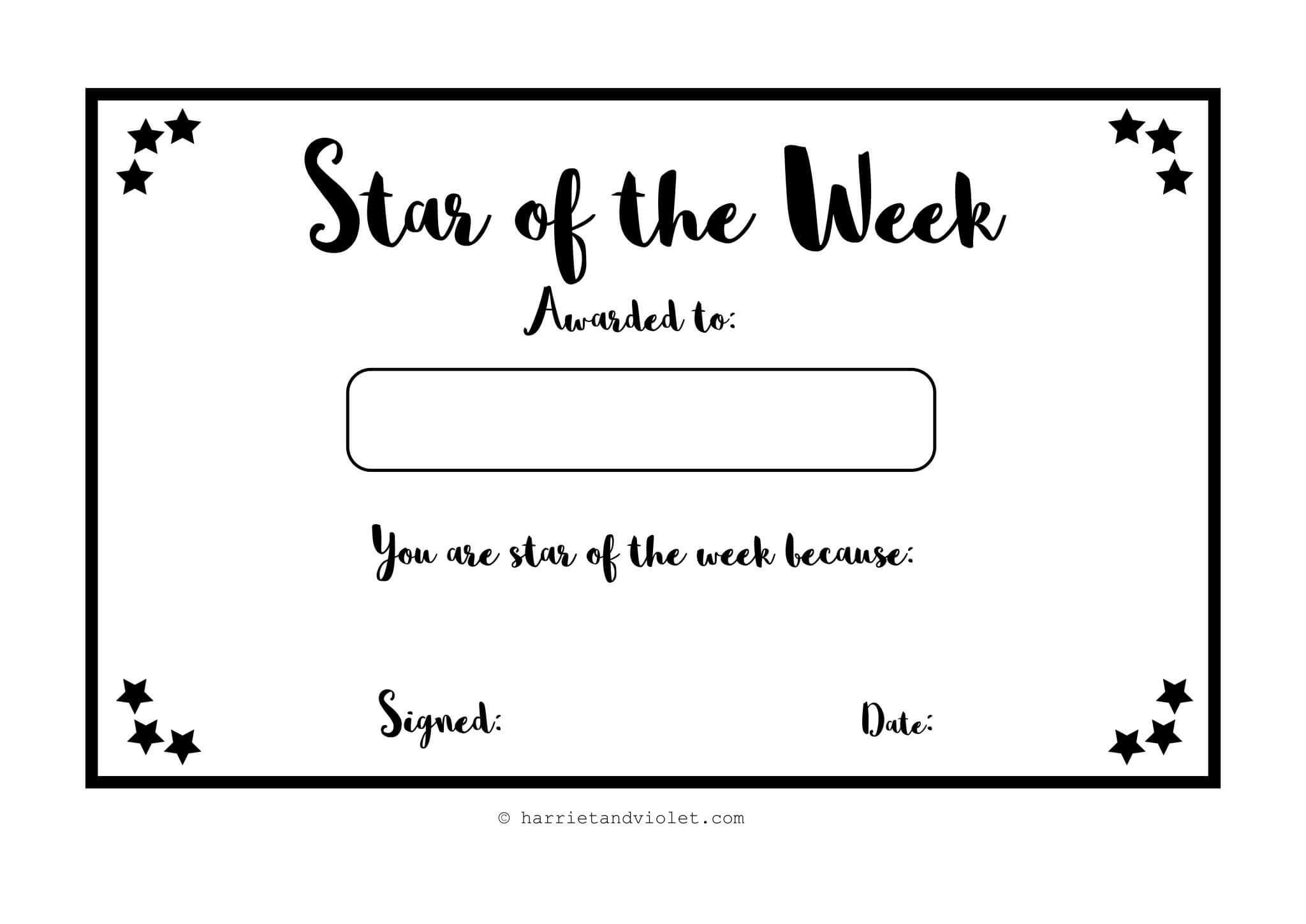 Star Of The Week Celebration Certificate Blank Pdf Regarding Star Of The Week Certificate Template