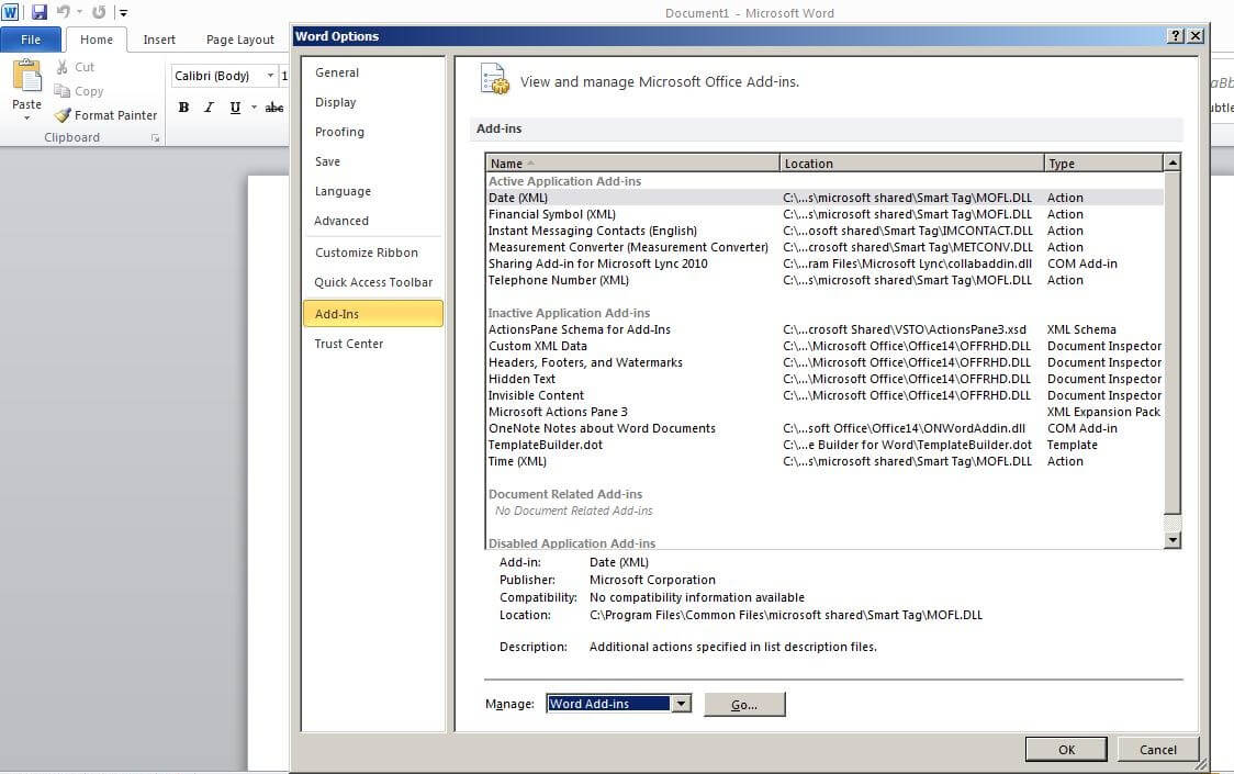 Steps To Enable Bi Publisher Add In Menu In Microsoft Office For Word 2010 Templates And Add Ins