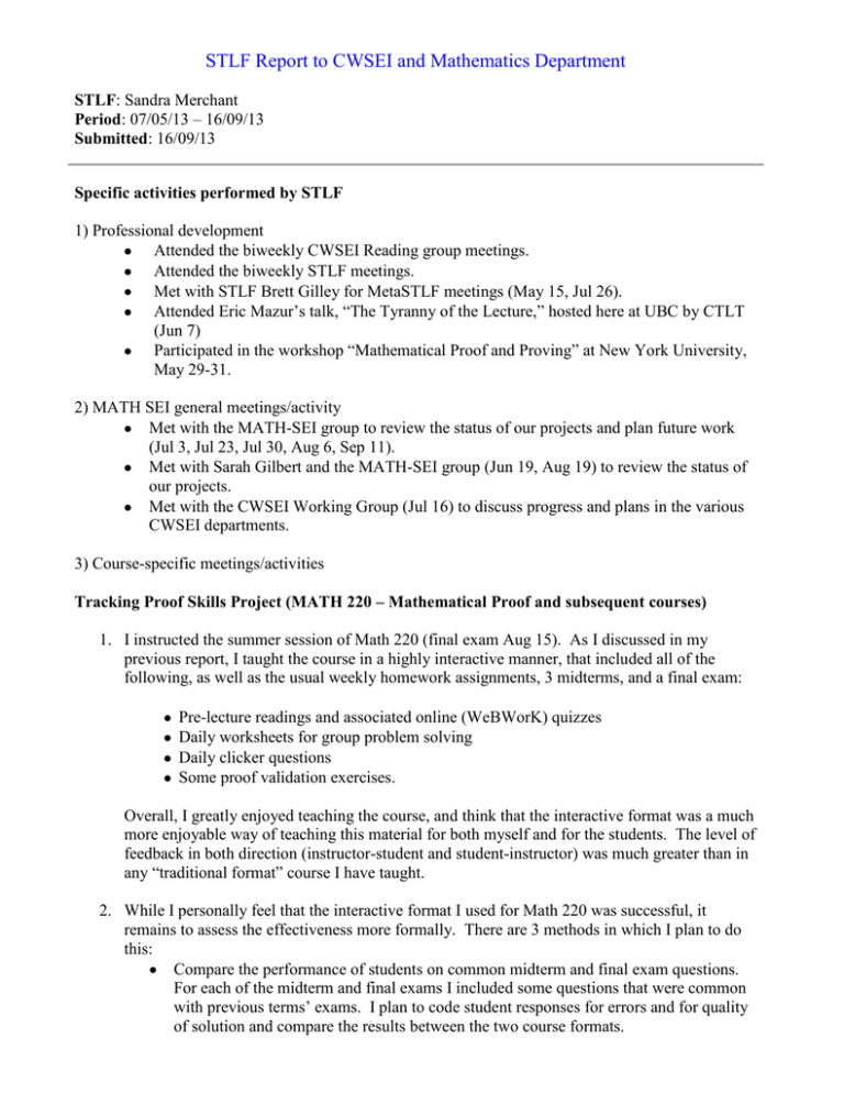 Stlf Report To Cwsei And Mathematics Department In Summer School stlf-report-to-cwsei-and-mathematics-department-in-summer-school
