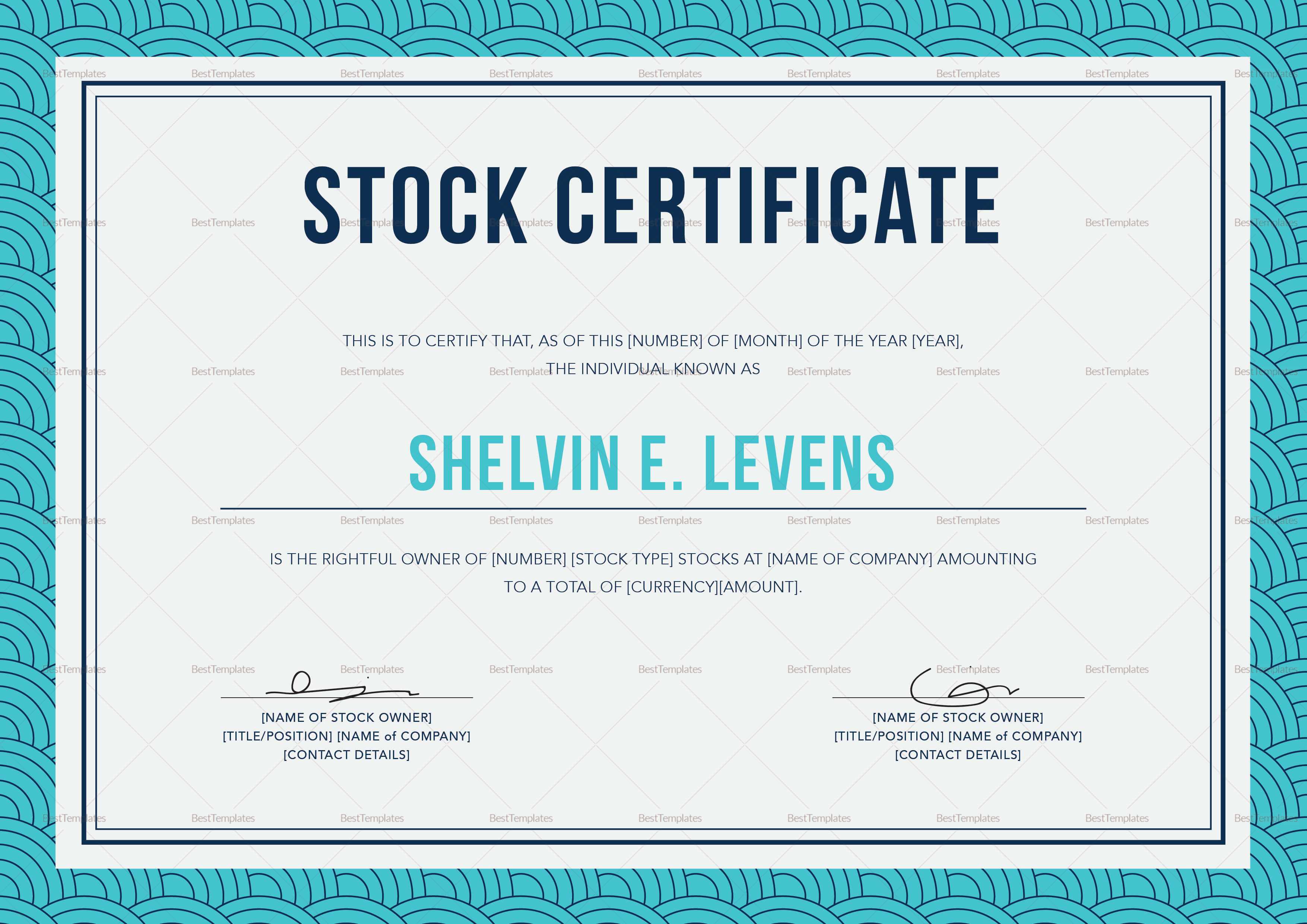 Stock Certificate Template Regarding Ownership Certificate Template