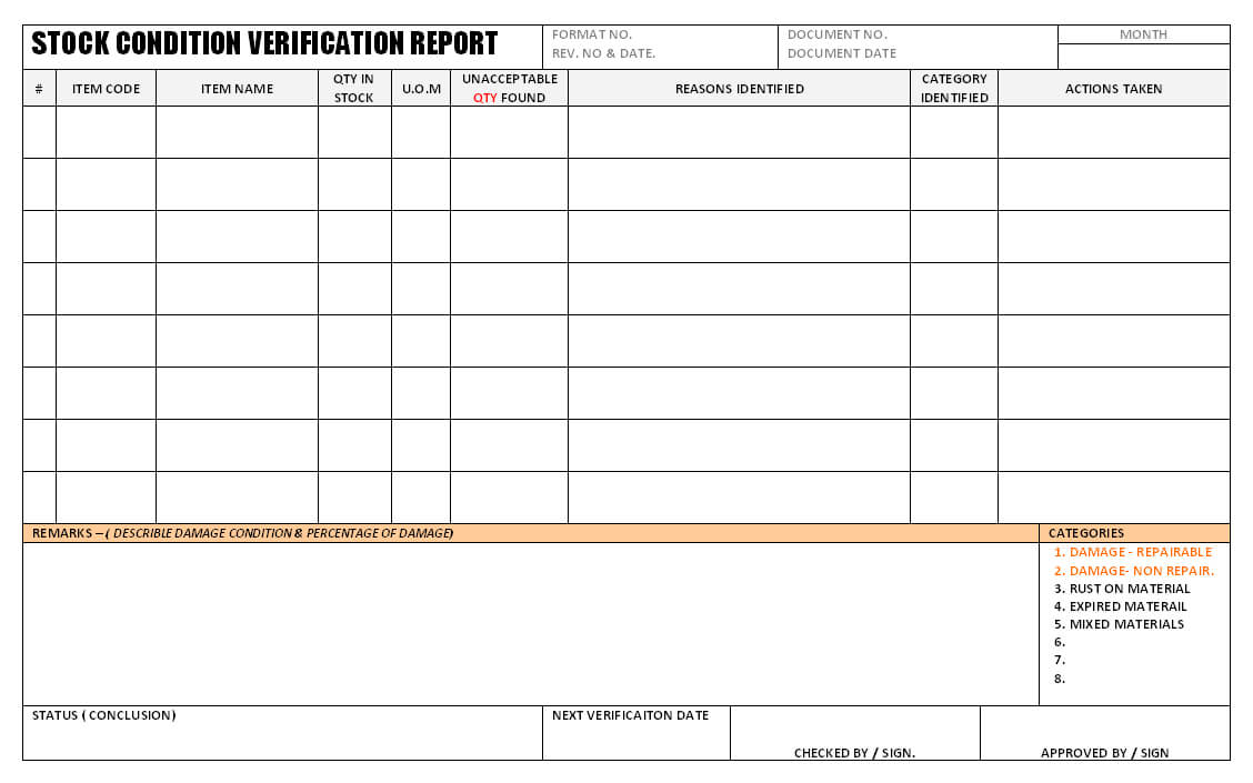 Stock Condition Verification Report Format In Stock Report Template Excel