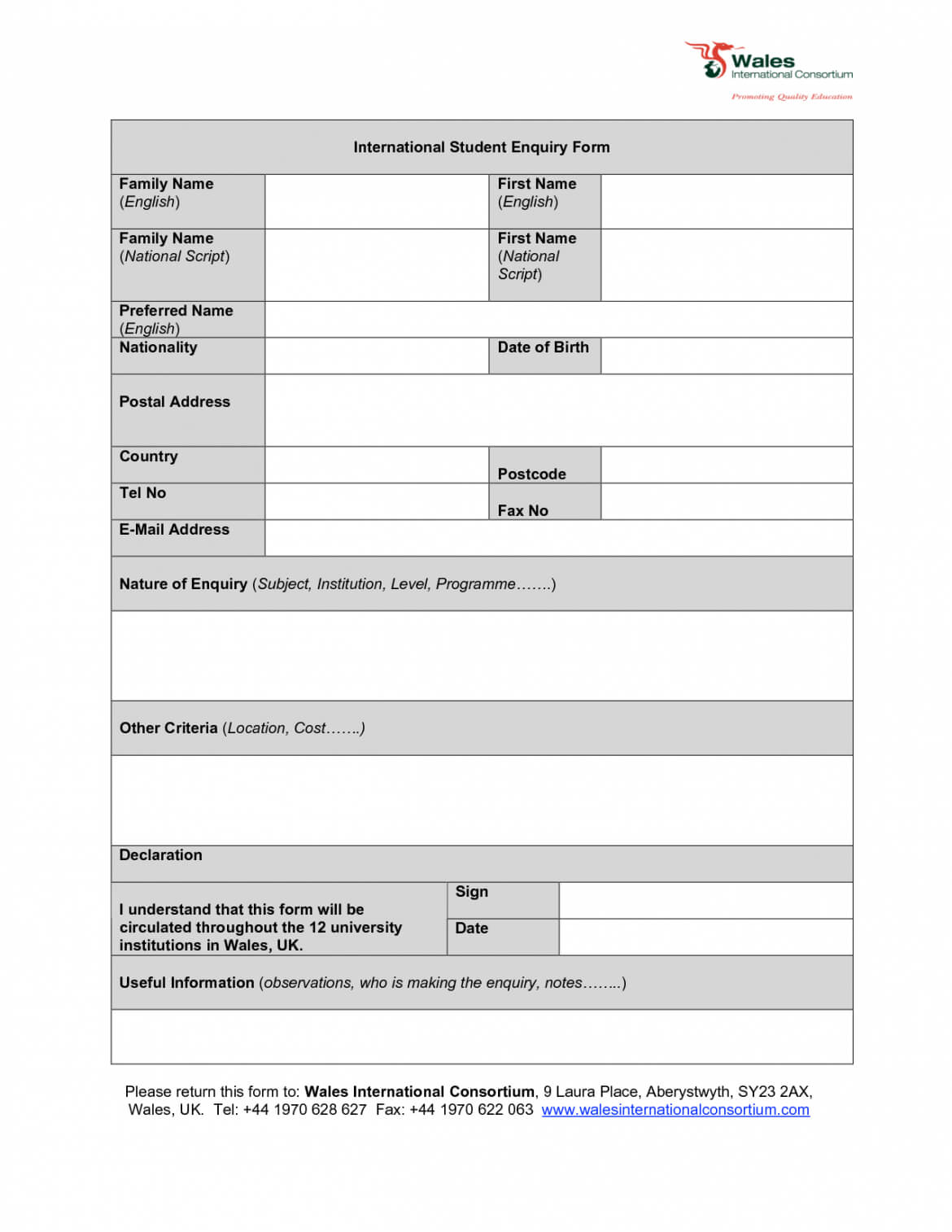 Student Inquiry Form Template – Teplates For Every Day with regard to Enquiry Form Template Word