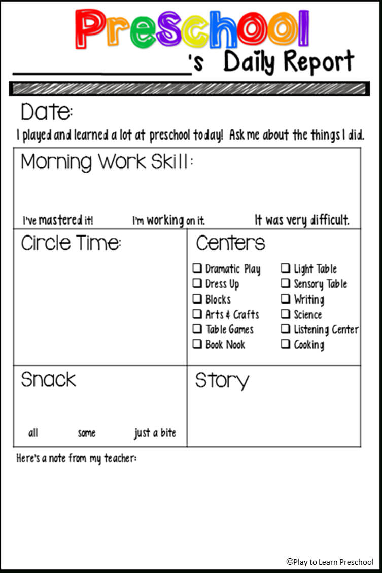 Students' Stuff | Preschool Fun | Preschool Daily Report For Preschool Weekly Report Template