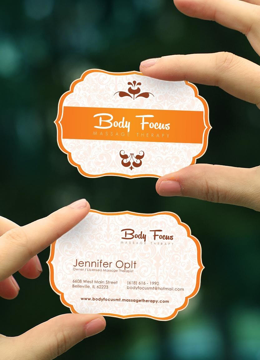 Stylish Custom Shaped Massage Therapy Business Card Template Throughout Massage Therapy Business Card Templates