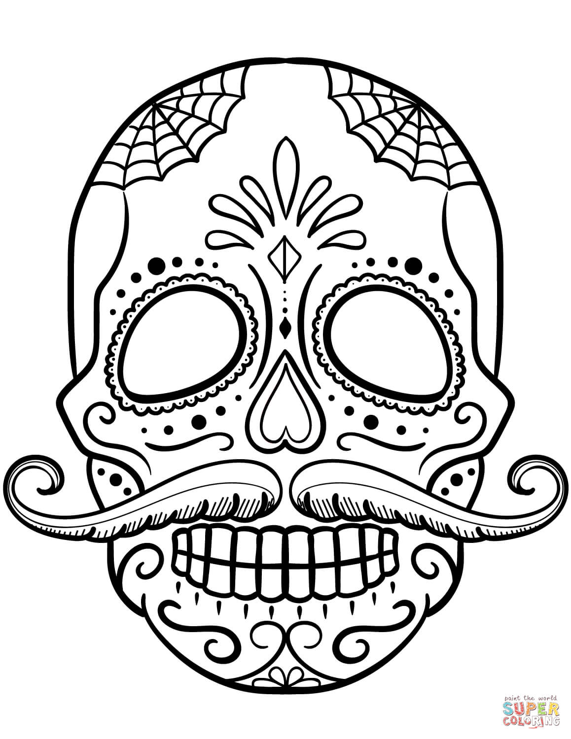 Sugar Skull With Mustache Coloring Page From Sugar Skulls Throughout Blank Sugar Skull Template