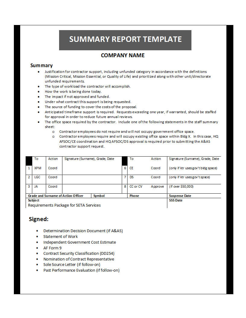 Summary Report Template For Work Summary Report Template