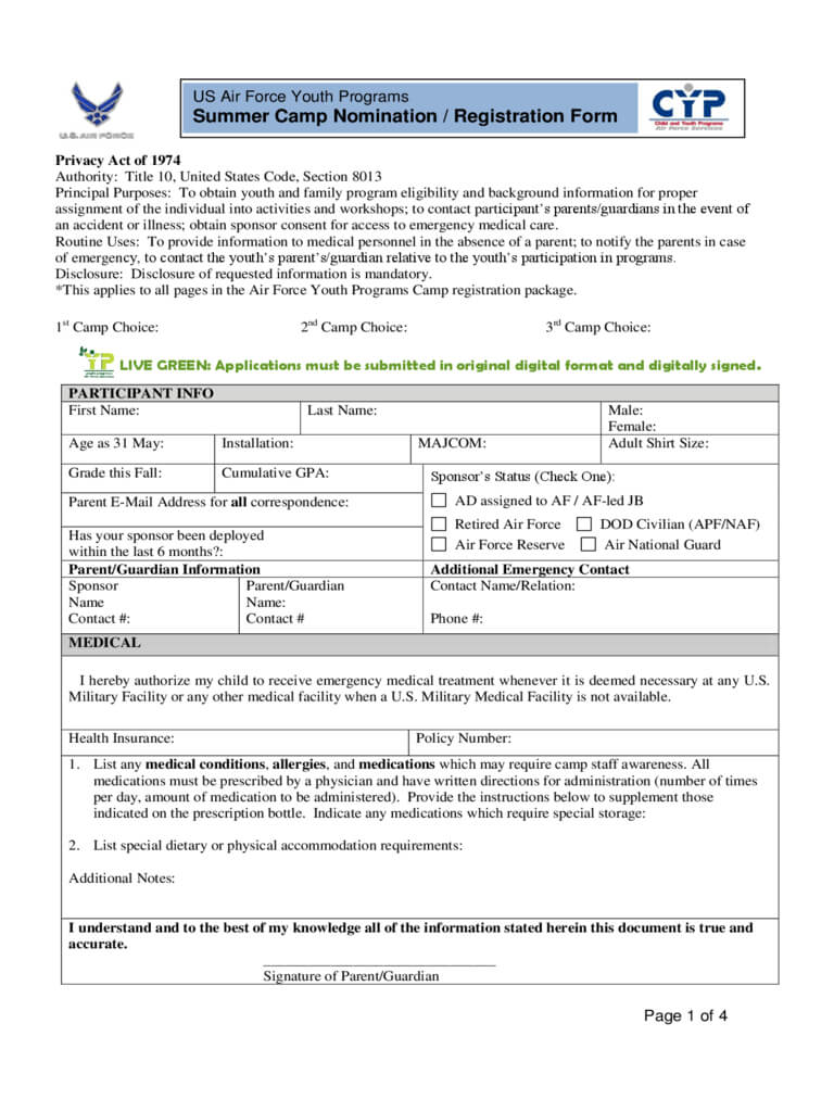 Summer Camp Registration Form - 2 Free Templates In Pdf Pertaining To Camp Registration Form Template Word