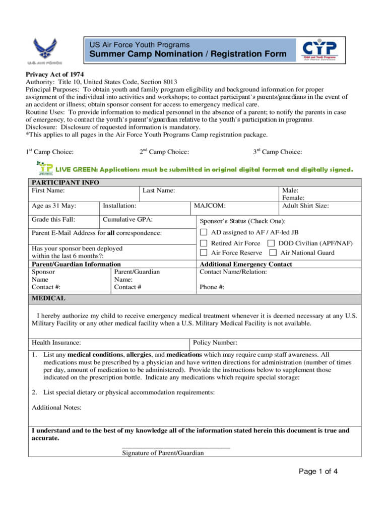 Summer Camp Registration Form – 2 Free Templates In Pdf Pertaining To Camp Registration Form Template Word