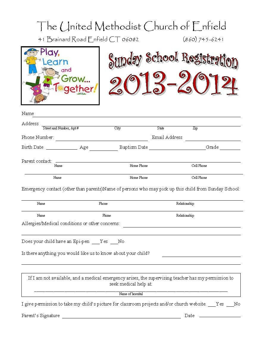 Sunday School Registration Form | Biz Card | Sunday School With School Registration Form Template Word
