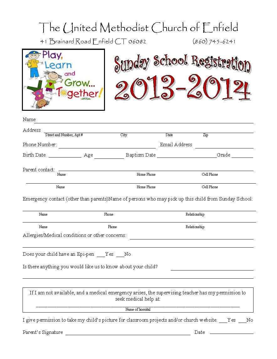 Sunday School Registration Form | Biz Card | Sunday School With School Registration Form Template Word