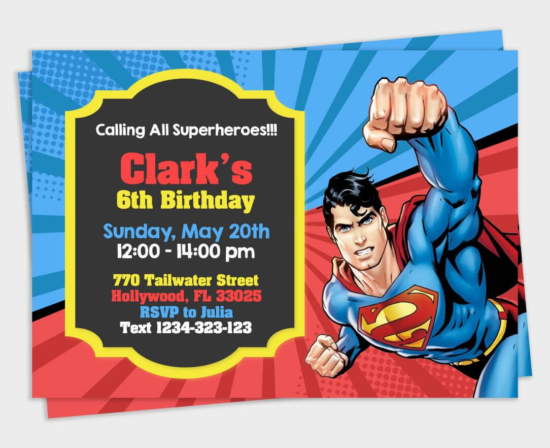 Superman Birthday Invitation Maker Card Template Bday High Intended For Superman Birthday Card Template