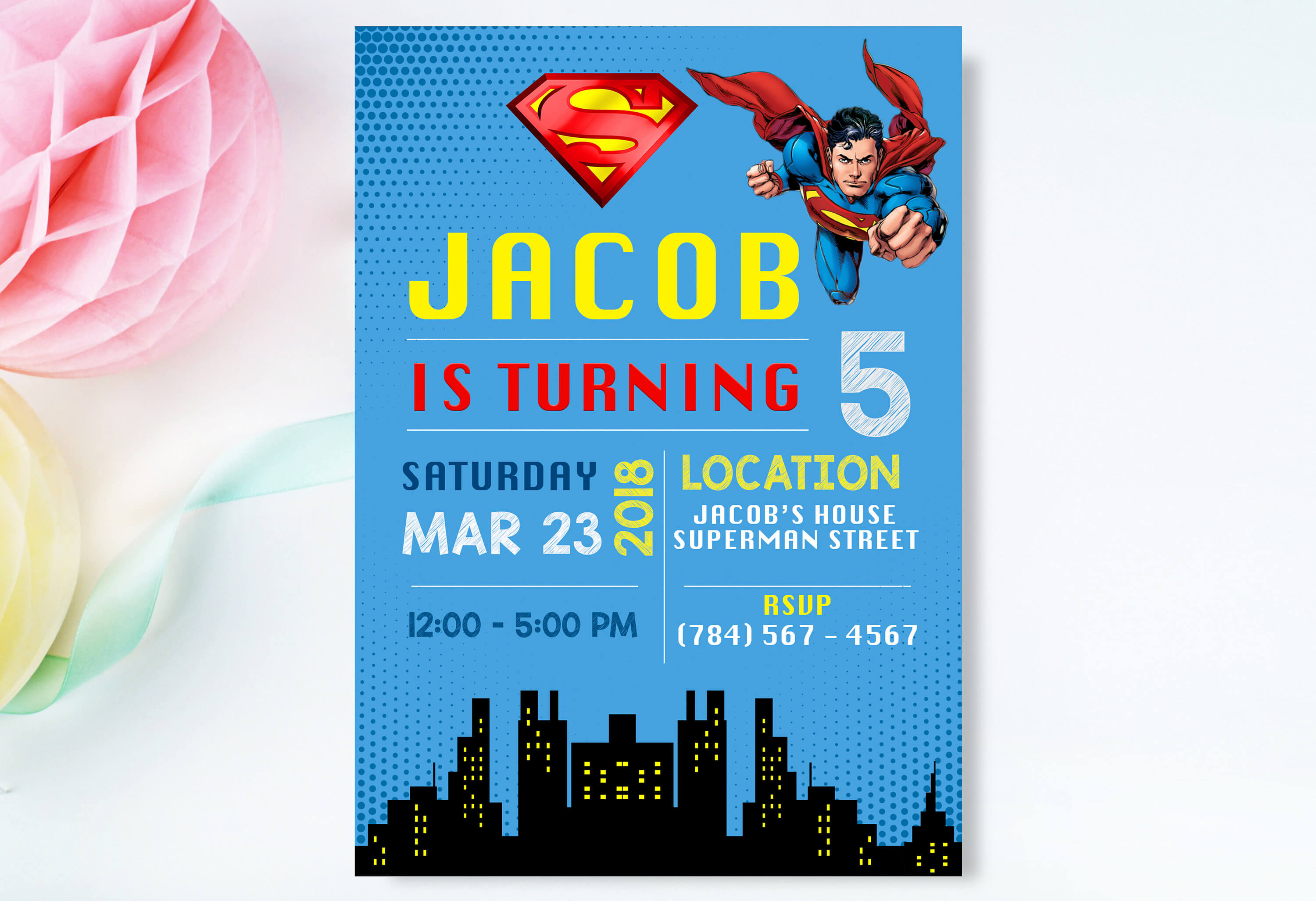 Superman Invitation, Superman Invite , Superman Birthday Invitation,  Superman Birthday Party, Superman Printable Movie Invite, Superhero Throughout Superman Birthday Card Template
