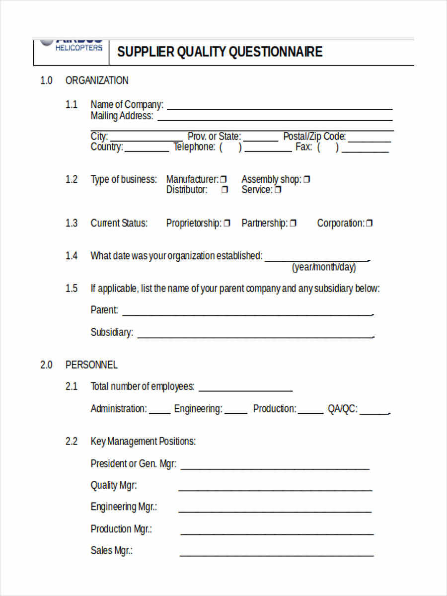 Supplier Questionnaire Form – 11+ Free Documents In Word, Pdf Inside Event Survey Template Word
