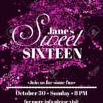 Sweet Sixteen Glitter Party Invitation Flyer Template Design Regarding Sweet 16 Banner Template