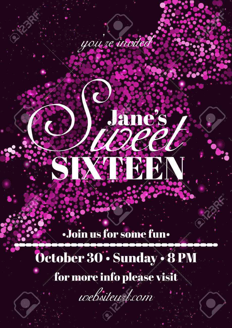 Sweet Sixteen Glitter Party Invitation Flyer Template Design Regarding Sweet 16 Banner Template