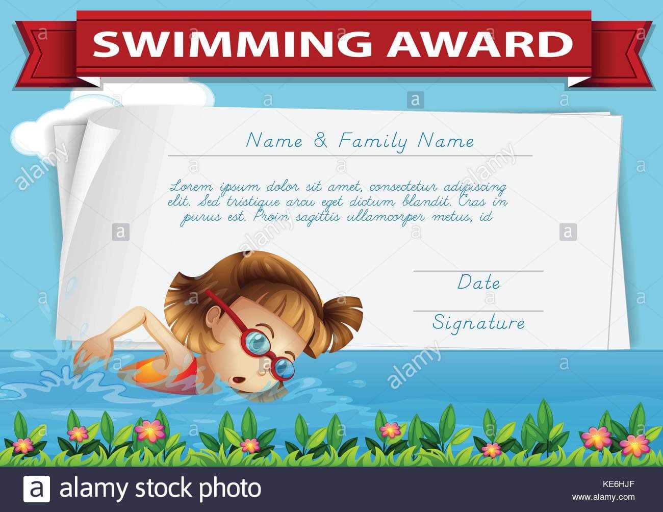 Swimming Award Certificate Template Illustration Stock For Swimming Award Certificate Template