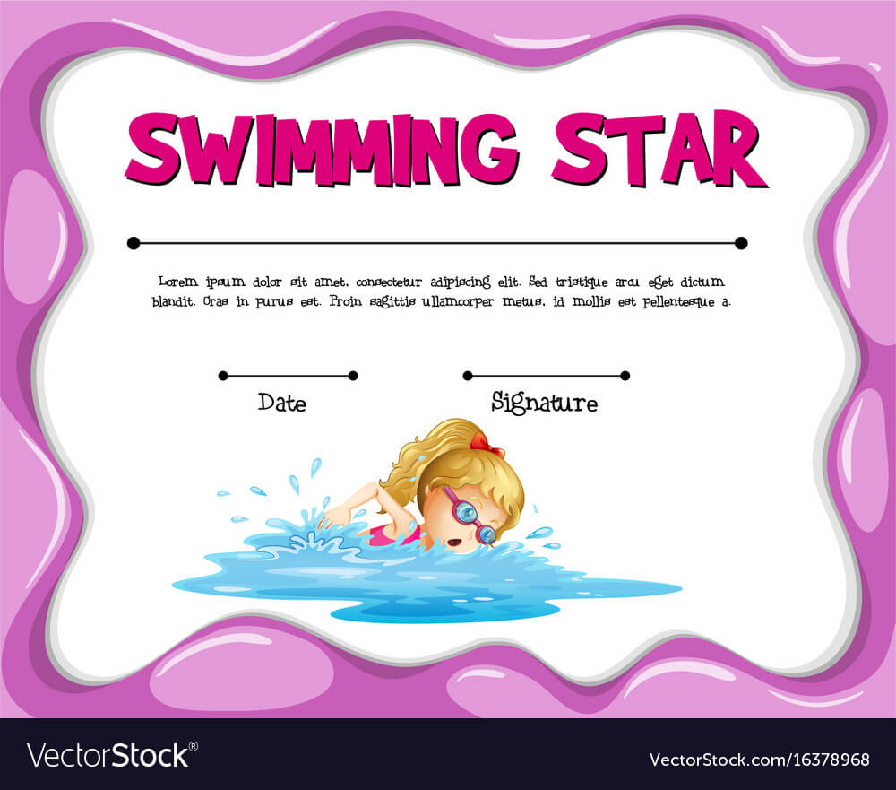 Swimming Star Certificate Template With Girl In Free Swimming Certificate Templates