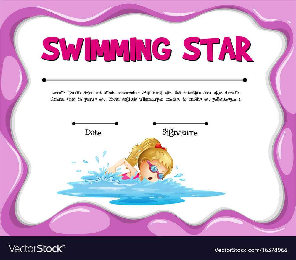 Swimming Star Certificate Template With Girl Regarding Swimming Certificate Templates Free