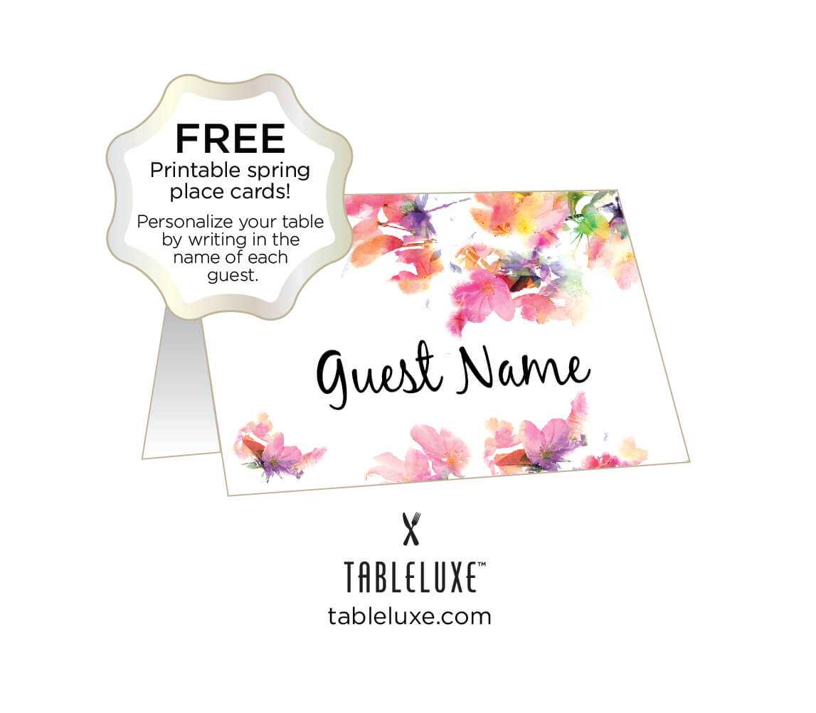 Tableluxe Printable Spring Place Cards Intended For Free Place Card Templates Download