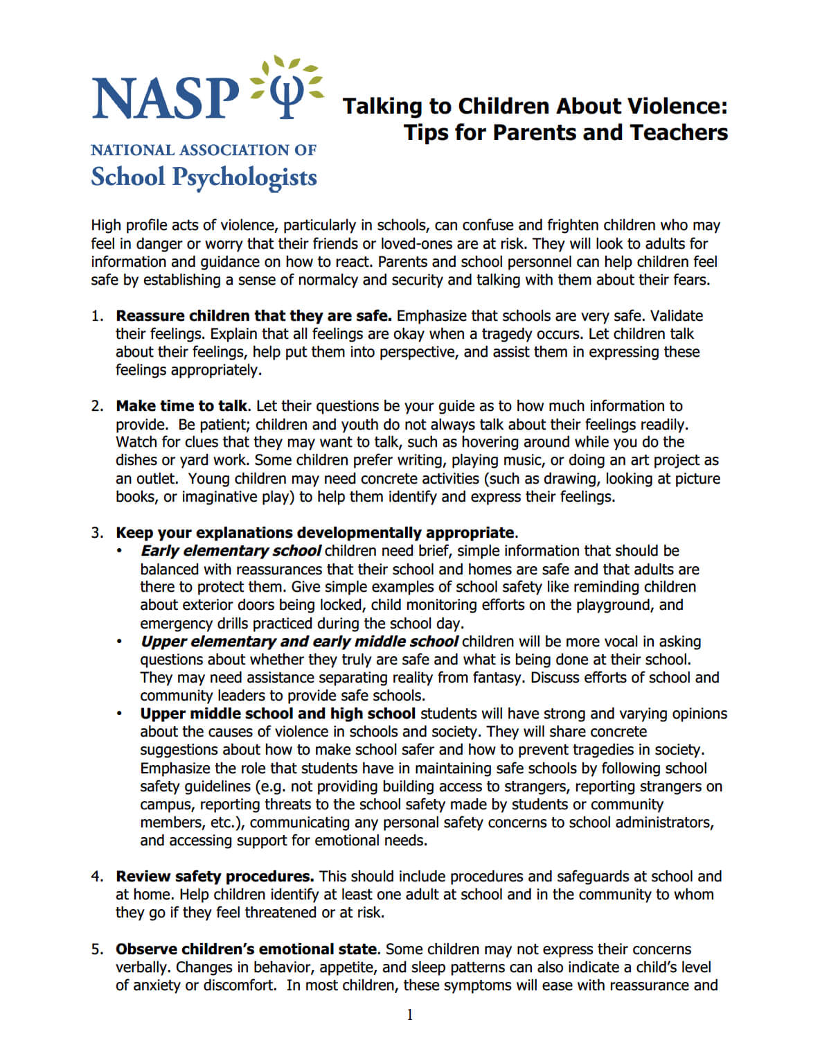 Talking To Children About Violence: Tips For Parents And Intended For School Psychologist Report Template