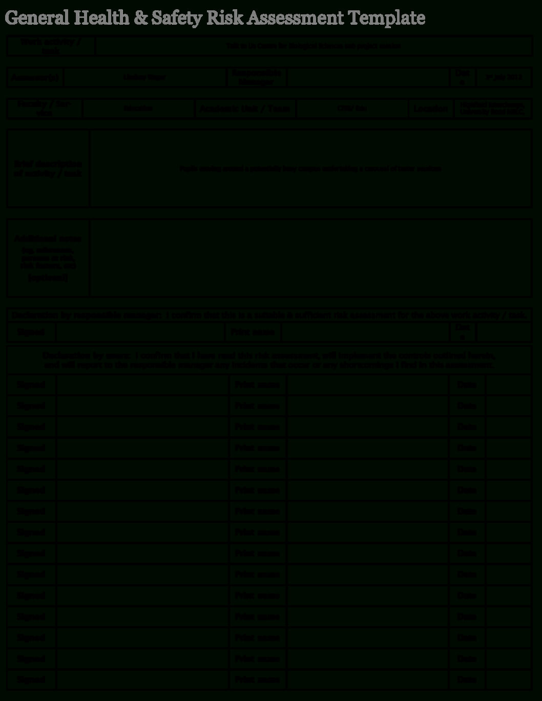 Task Riskment Template Manual Handling Page Specific Form Throughout Safety Analysis Report Template