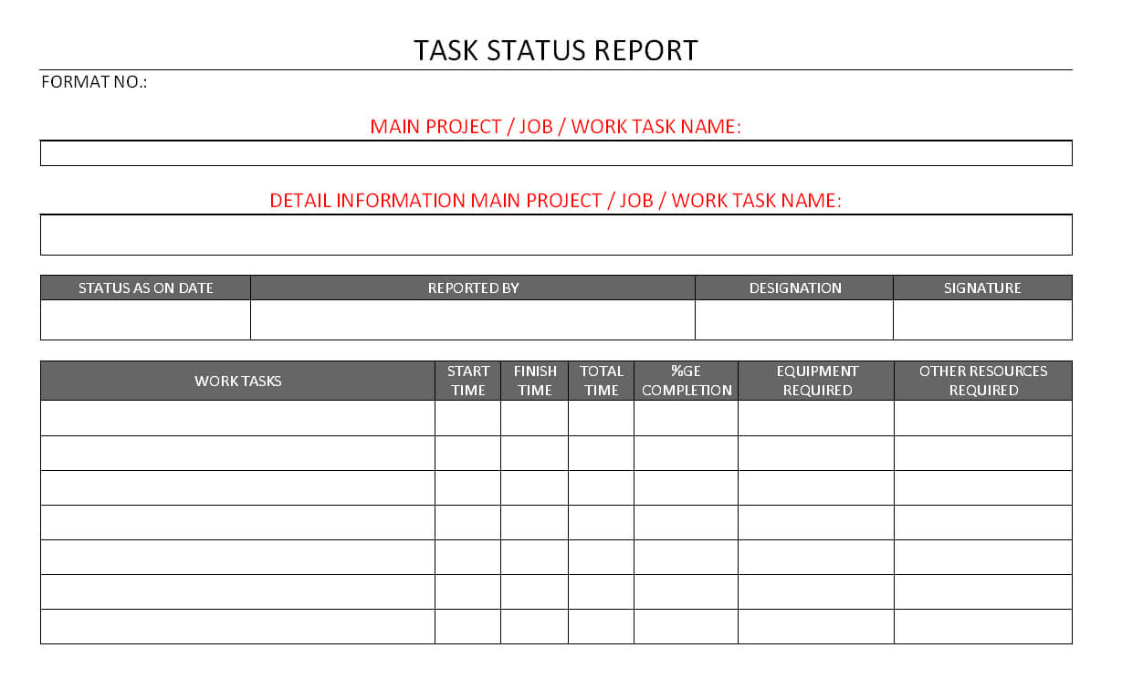 Task Status Report Format| Samples | Word Document With Word Document Report Templates